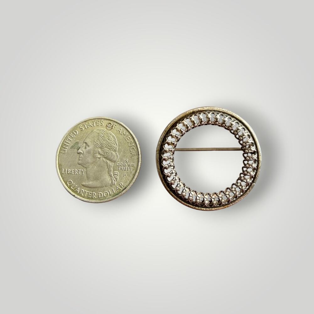 Circle Brooch Geometric Sterling Silver Pin Vintage - Picture 6 of 6